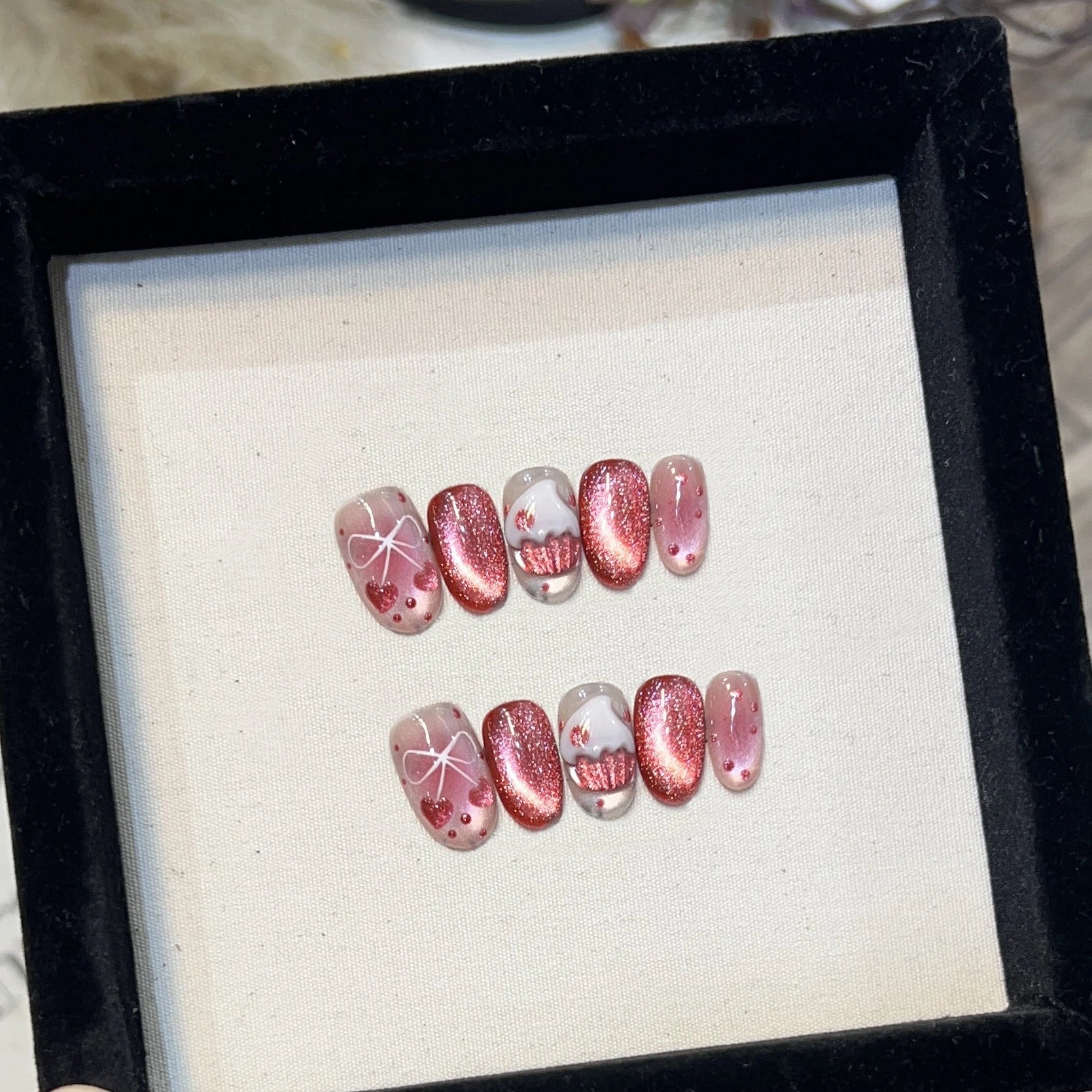 10Pcs French Oval Handmade Press on Nails Blue Cat Eye Fake Nails Wearable Stick-on Nails False Nail 네일팁 Накладные Ногти Uñas