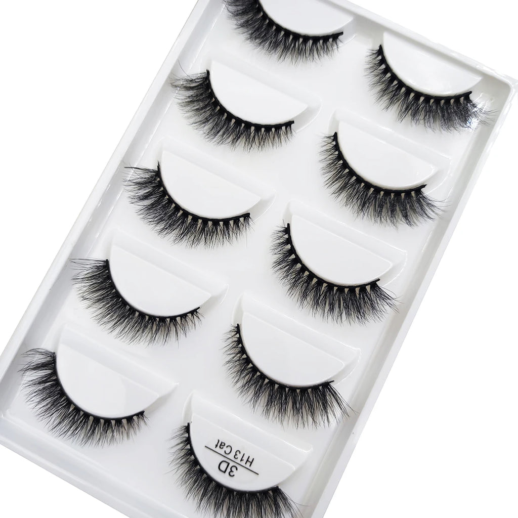 New 5 Pairs Natural 3D False Eyelashes Makeup Mink Eyelash Fake Eye Lashes Faux Cils Make Up Beauty Maquillaje Tools H13 Cat