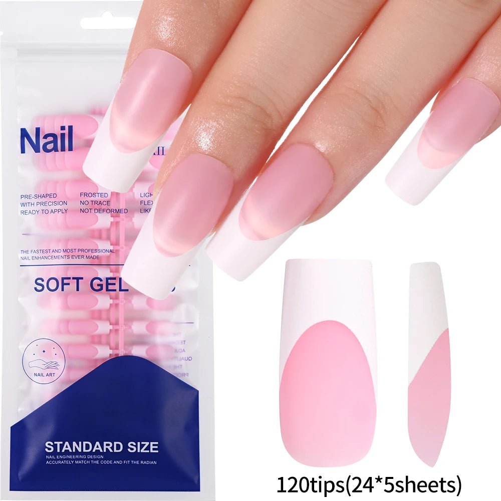 120/240Pcs Short Square Press On Nails Summer Colorful French Tip Fake Nails Extension Wearable Full Cover False Nails for Girls
