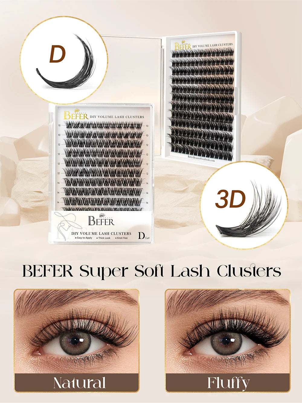 BEFER Cluster Lashes D Curl DIY Eyeslash Extension Lash Cluster Fluffy Volume Individual Natural False Eyelashes Clusters