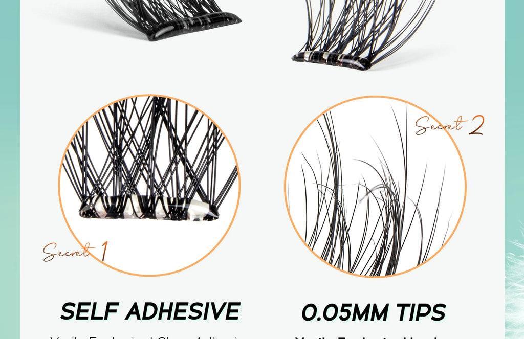 VYRILA Self Adhesive Eyelashes No Glue Needed Lashes 10‑16mm Pre Glued Cluster Lashes D Curl Soft Natural Press on Lashes