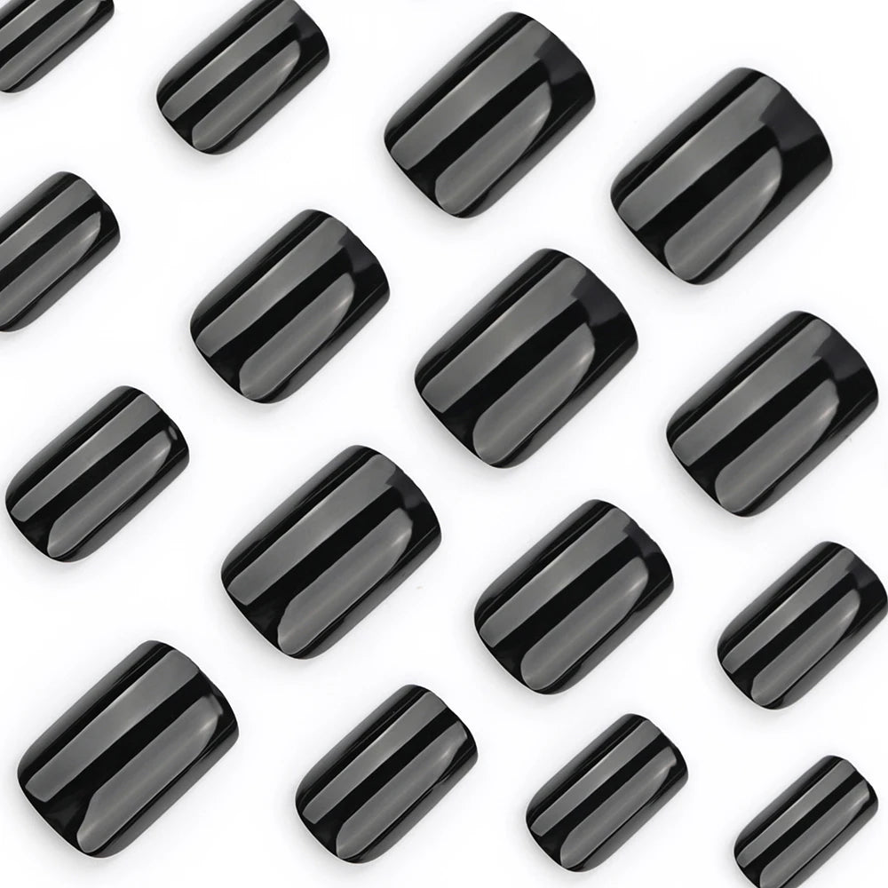 120pcs Solid Color Black Glossy Fake Nails Short Square Pressed Gel Nails Full Cover False Nails Acrylic DIY Artificial Nail Kit