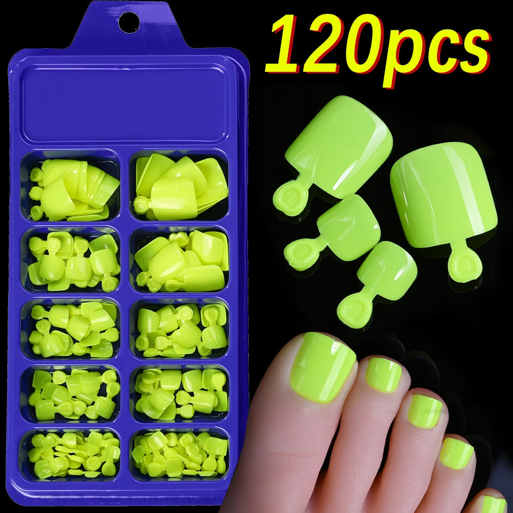100/120Pcs Glossy Black White Press On Toenails Short Square Full Cover Fake Toe Nails Acrylic Toe False Tips Summer Manicure DI