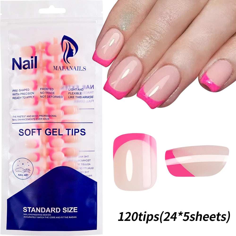 120/240Pcs Short Square Press On Nails Summer Colorful French Tip Fake Nails Extension Wearable Full Cover False Nails for Girls