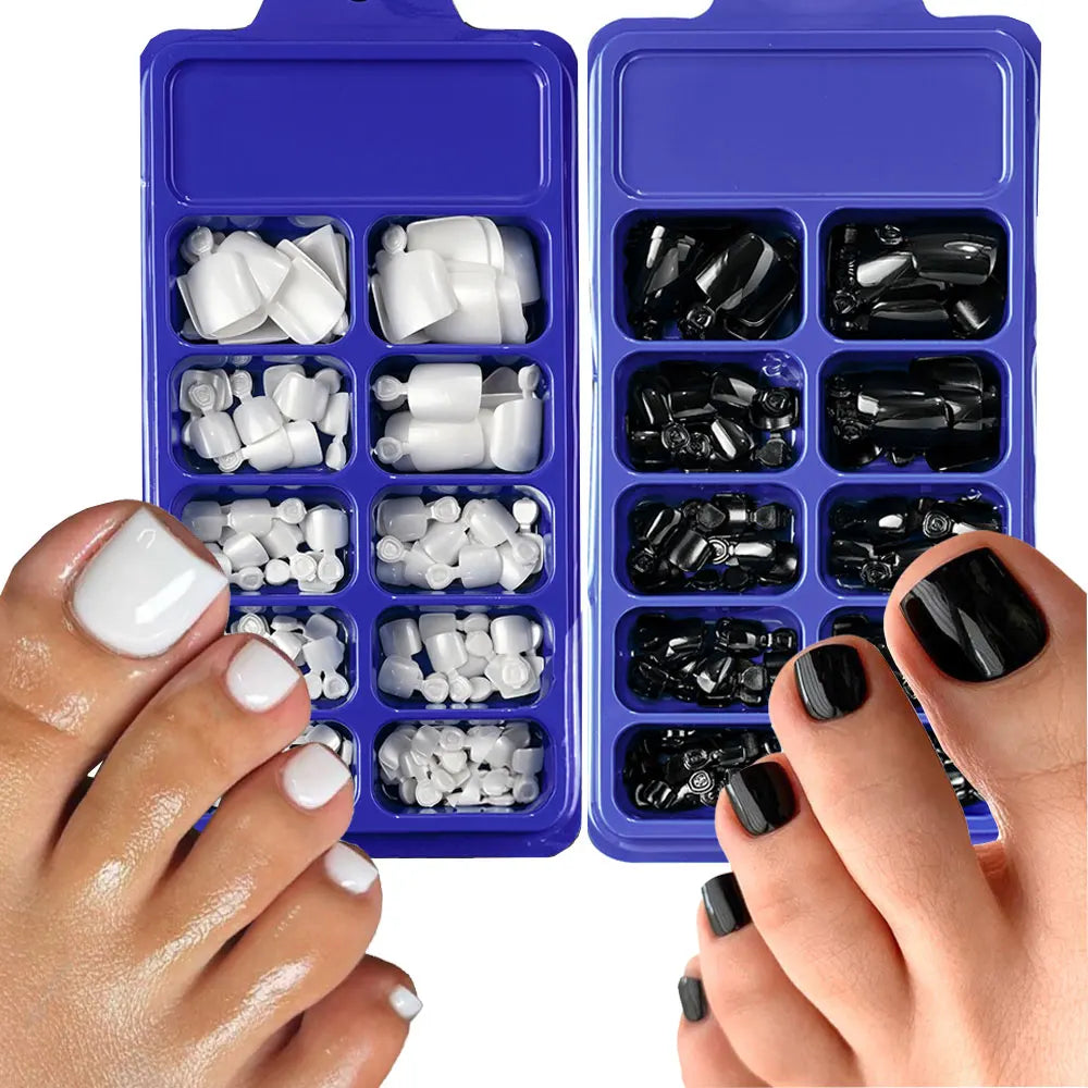100/120Pcs Glossy Black White Press On Toenails Short Square Full Cover Fake Toe Nails Acrylic Toe False Tips Summer Manicure DI