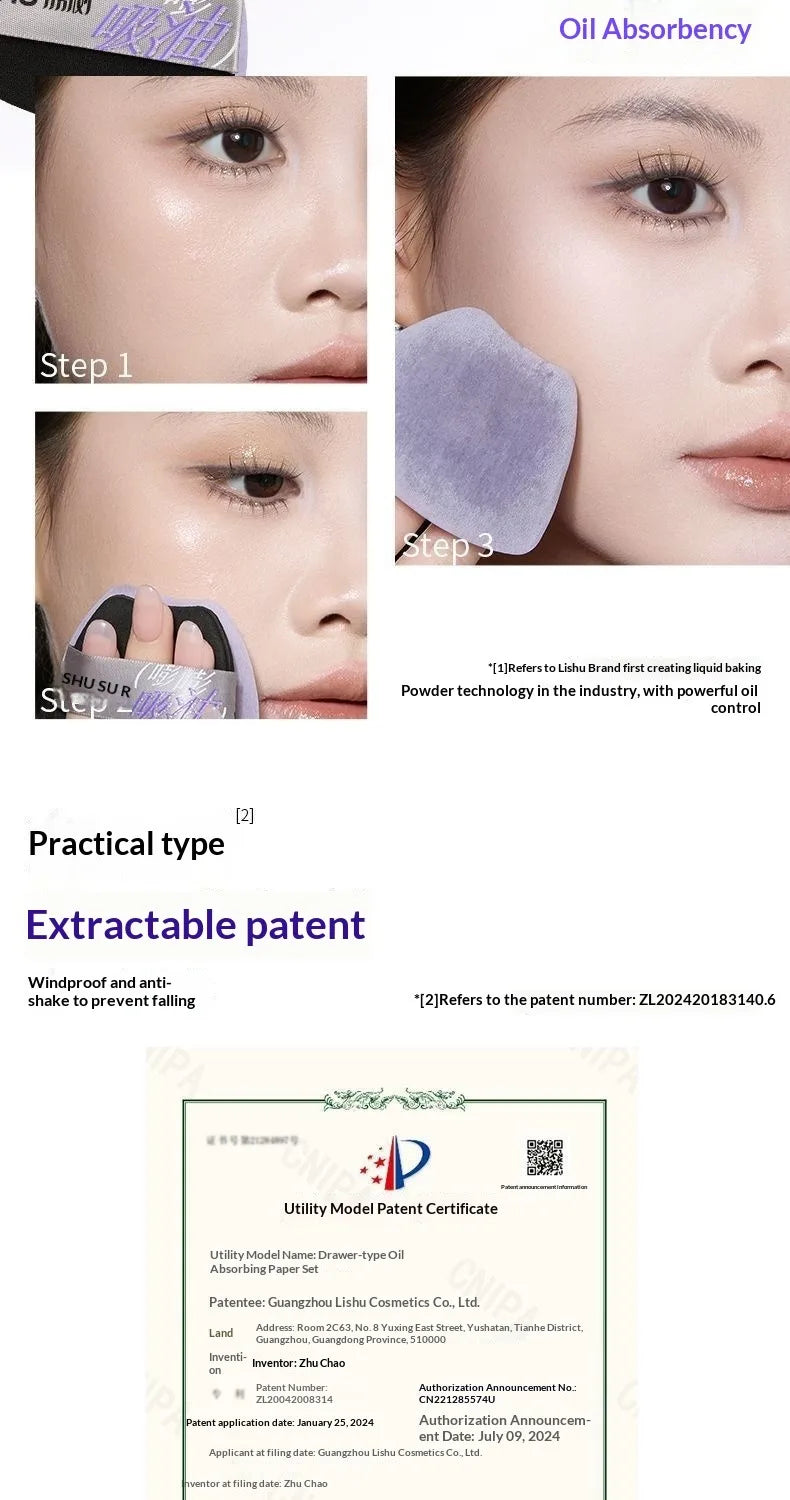 LISHU Oil Control Blotting Paper with Powder Puff, Face Powder Makeup Setting Sheets, Portable Touch Up Tool，150 Sheets