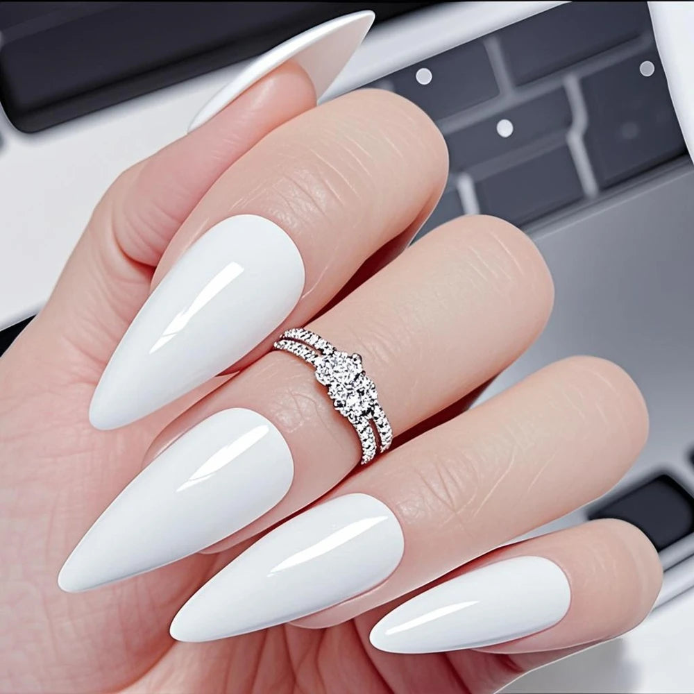 24Pcs Shiny Black False Nails With Jelly Glue Artificial Long Stiletto Fake Nail DIY Full Cover Finger Tips Manicure Tool