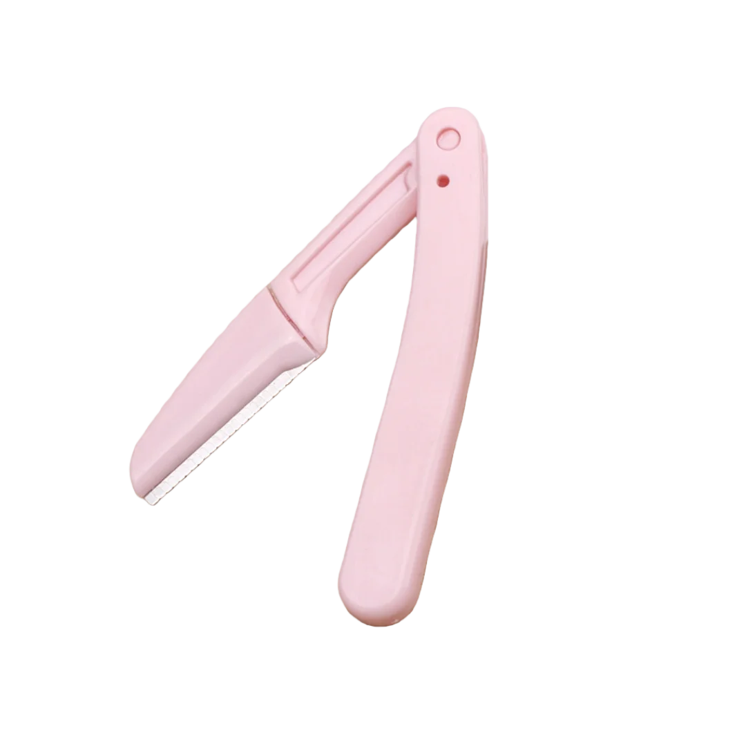 Portable pink color folding eyebrow razor, safe for women's face, suitable for eyebrows, face and lips.
