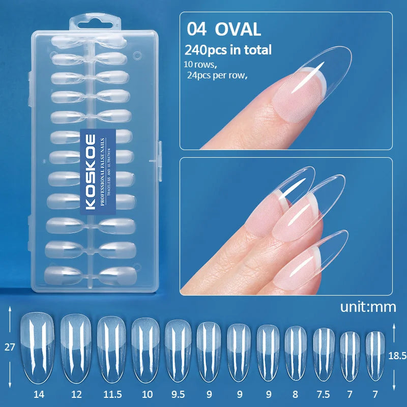 300/240pcs Matte Soft Gel Tips Short Almond Fake Nail Tips Nails Set Press On False Nail Full Cover Short Almond Nail Capsules