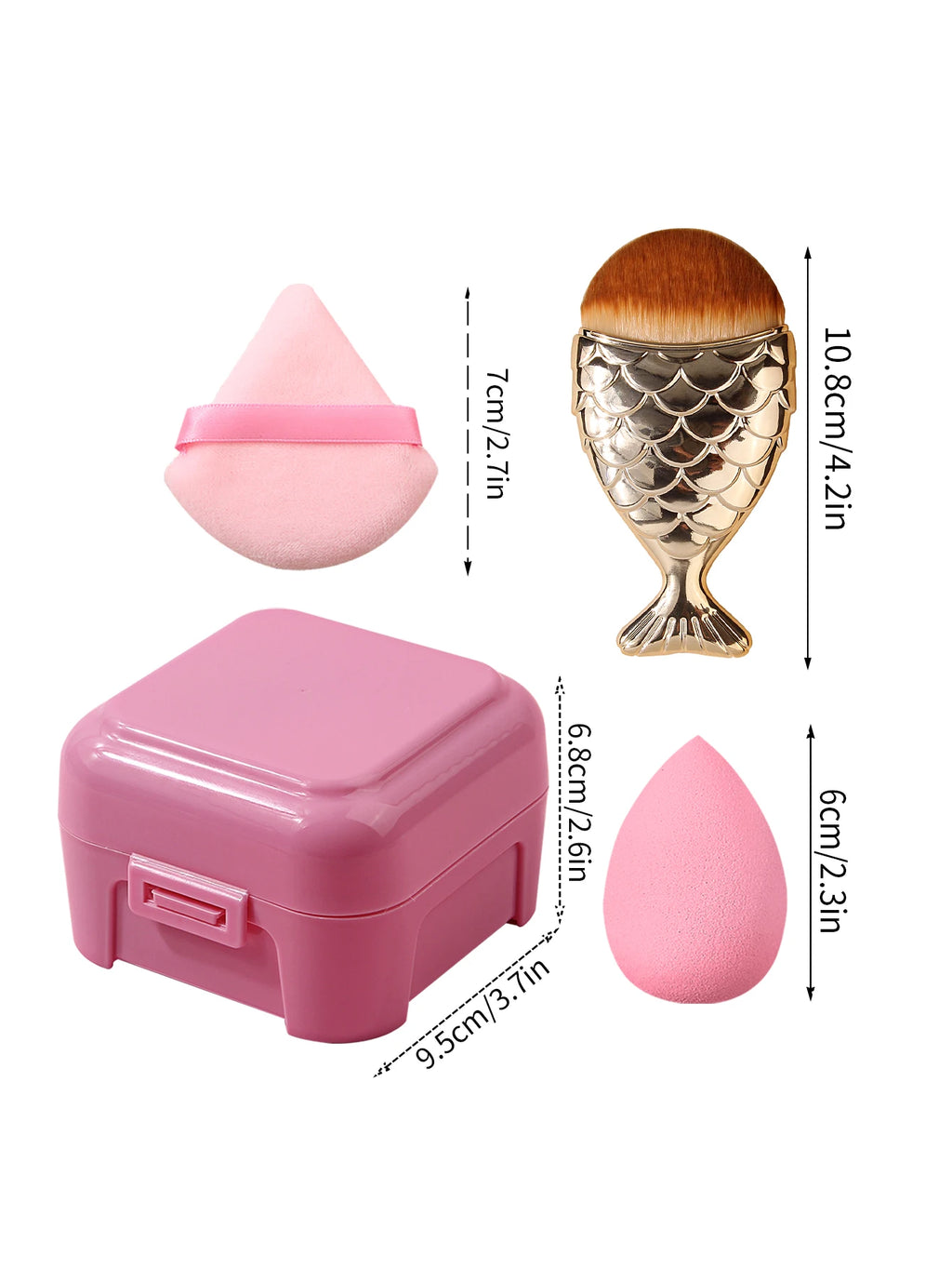 6PCS portable box-set super soft sponge egg/triangular powder puff + fishtail foundation brush portable beauty tool