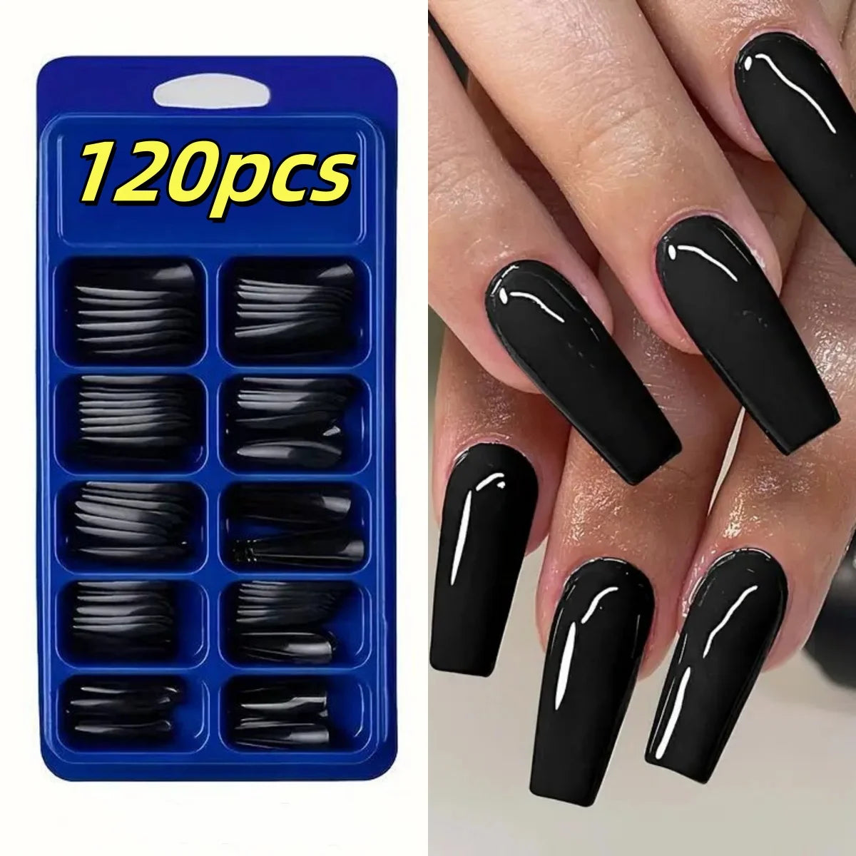 120pcs Solid Color Black Glossy Fake Nails Short Square Pressed Gel Nails Full Cover False Nails Acrylic DIY Artificial Nail Kit