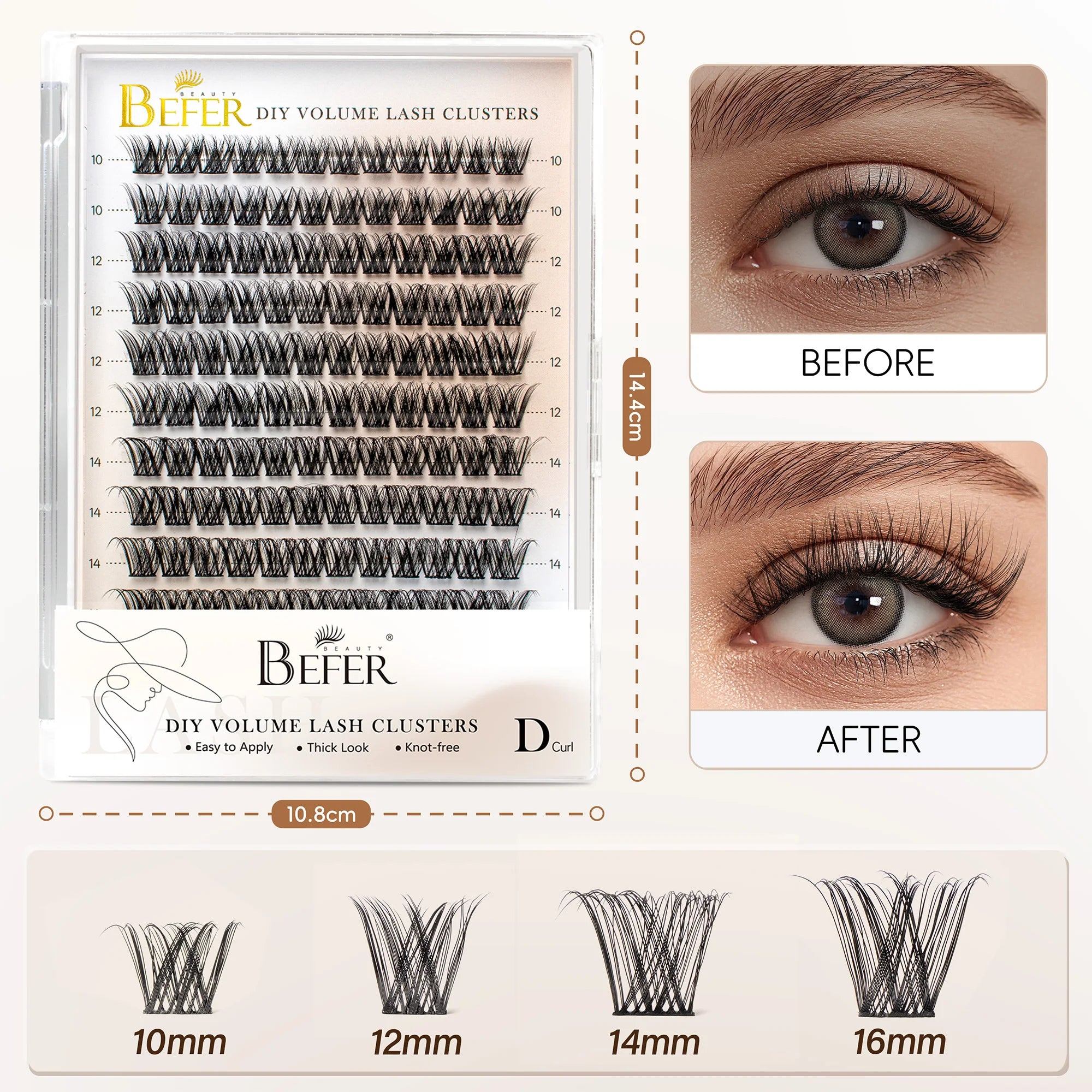 BEFER Cluster Lashes D Curl DIY Eyeslash Extension Lash Cluster Fluffy Volume Individual Natural False Eyelashes Clusters