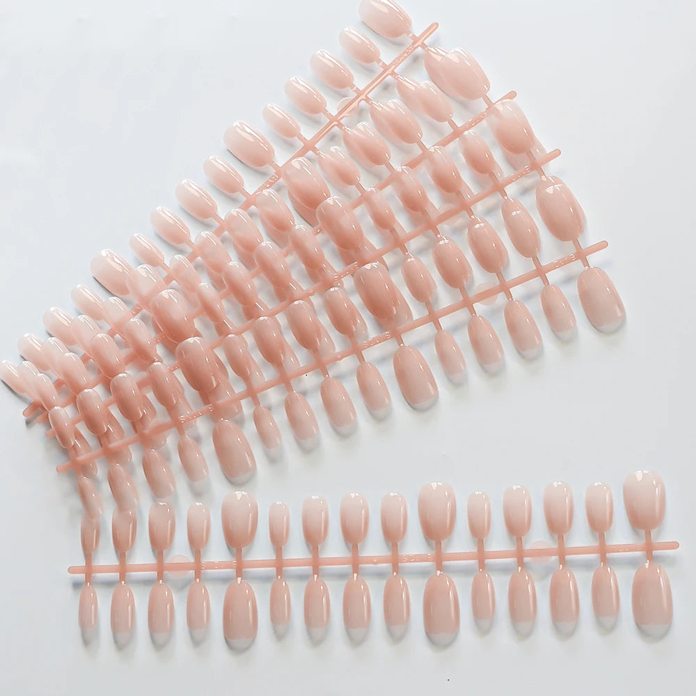 150/120pcs Natural Nude Short Ellipse Press On Nails Glossy White Gradient/French Fake Nails For Women Summer Nails Extension ^&