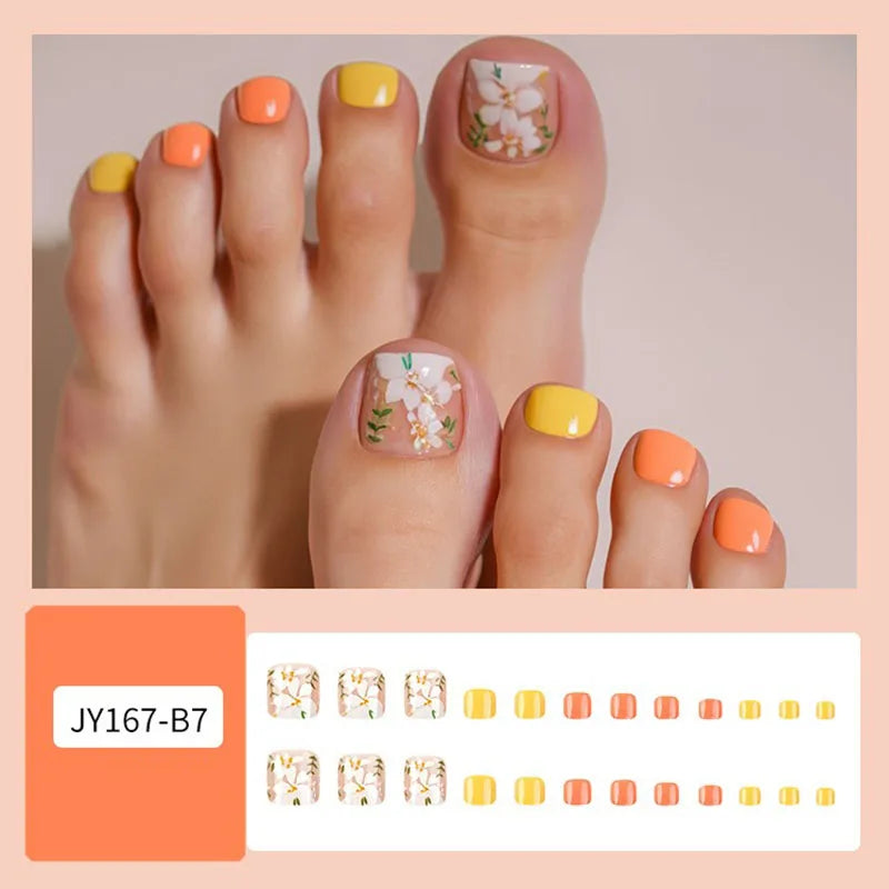 New 24 Pcs French Design Fake Toe False Nails on Legs False Nails Feet  Press on Toe Nails JZJCDJ02