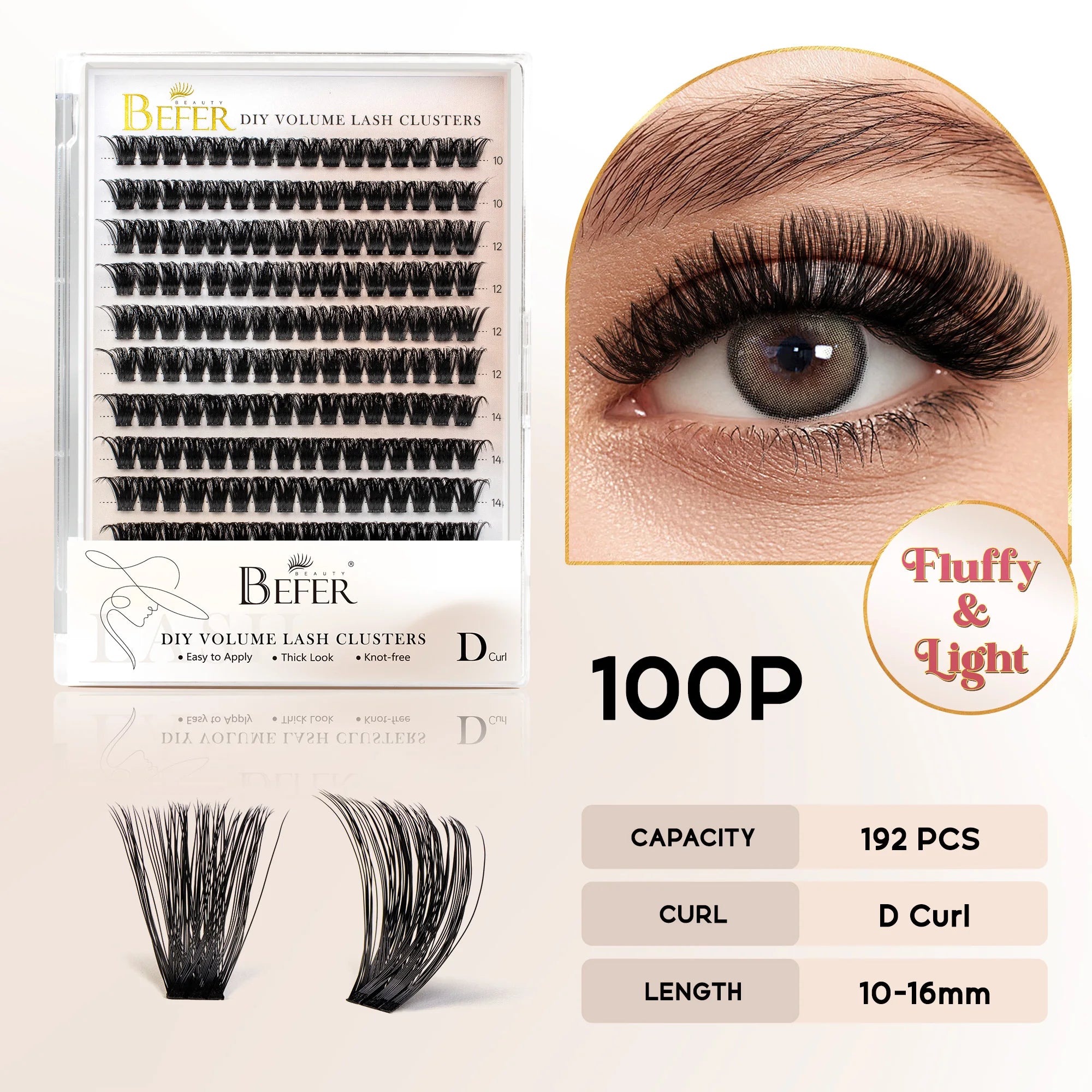 BEFER Cluster Lashes D Curl DIY Eyeslash Extension Lash Cluster Fluffy Volume Individual Natural False Eyelashes Clusters