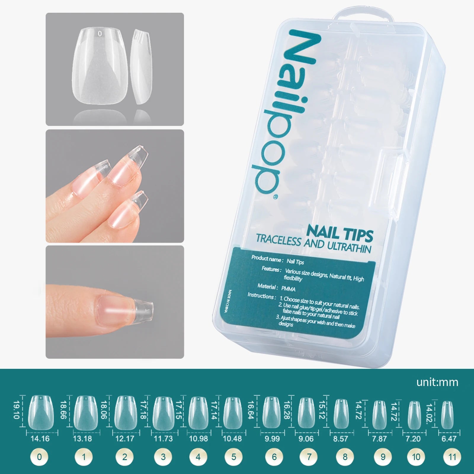 Nailpop 600pcs PRO Fake Nails Full Cover False Nail Tips Acrylic Nail Capsules Professional Material Finger Soak Off Gel Tips