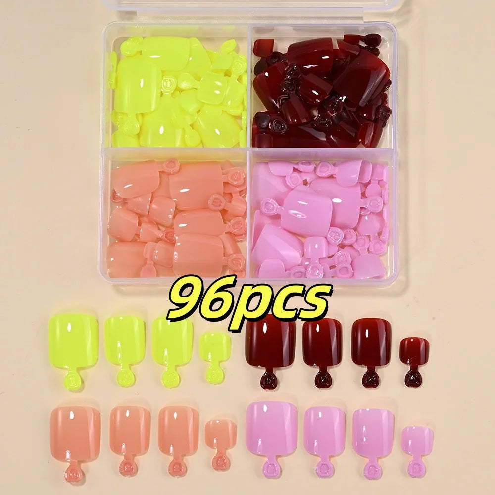 96pcs Short Square Toe Nails Butterfly/Flower French White Tip Fake Toenails Full Cover Fake Nail Set Cute Nail for Girls Gifts*