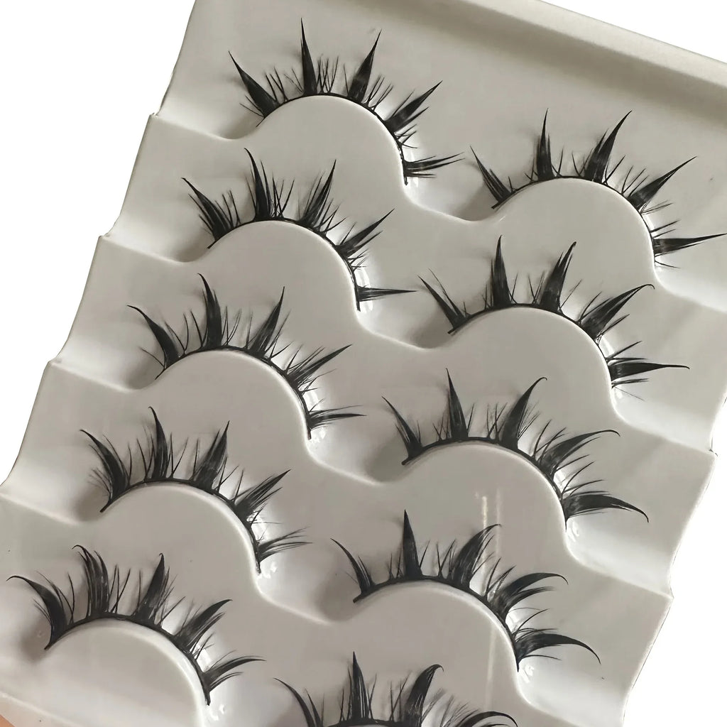 Anime-Inspired False Eyelashes, 5 Pairs Cartoon Eye Faux Lashes, Dramatic Look Demon Style, Volumizing & Lengthening