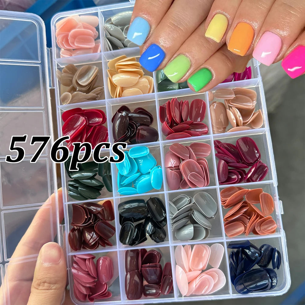 288pcs/box Solid Color Almond False Nails Medium Colorful Simple Press On Nails Mixed Full Cover Almond Fake Nail Tips for Women