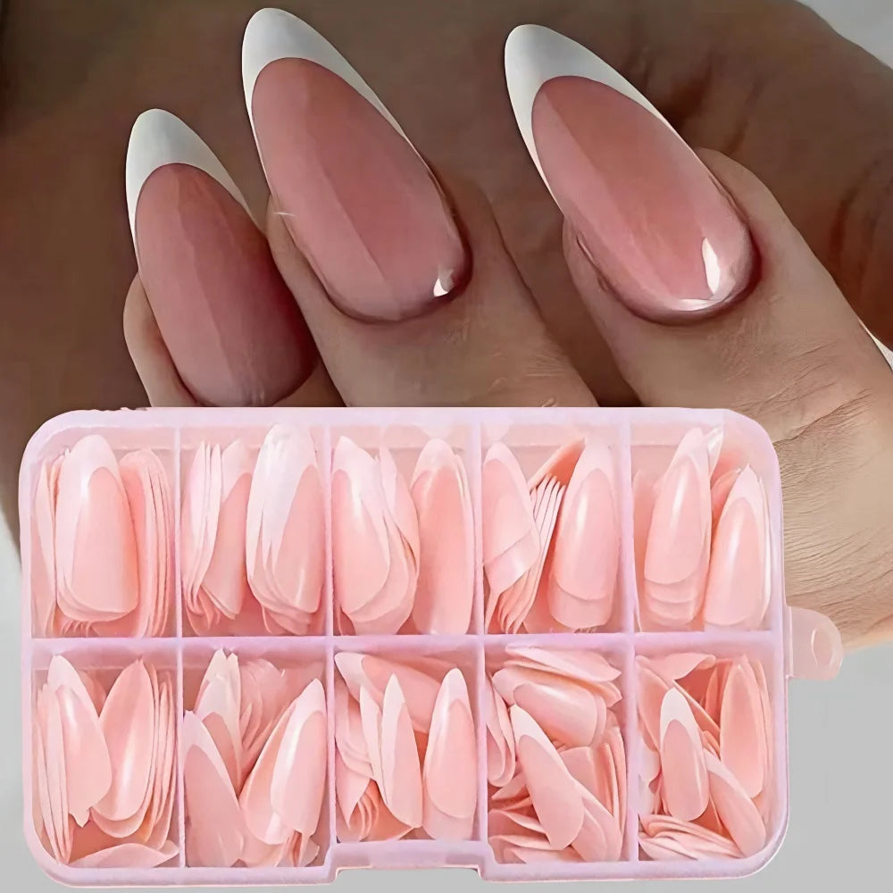 120Pcs Pink French False Nails Acrylic Almond Full Cover Fake Nails Women Wearable Press On Nails Artificial Stiletto Nail Tips