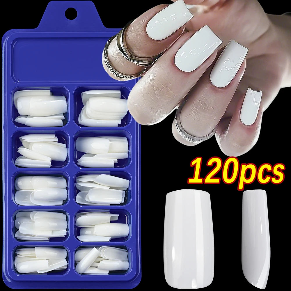 100Pcs Milk White Press On Nails Medium Square Gel False Nails Full Cover Reusable & Natural Acrylic Fake Nails Tips Fingernails