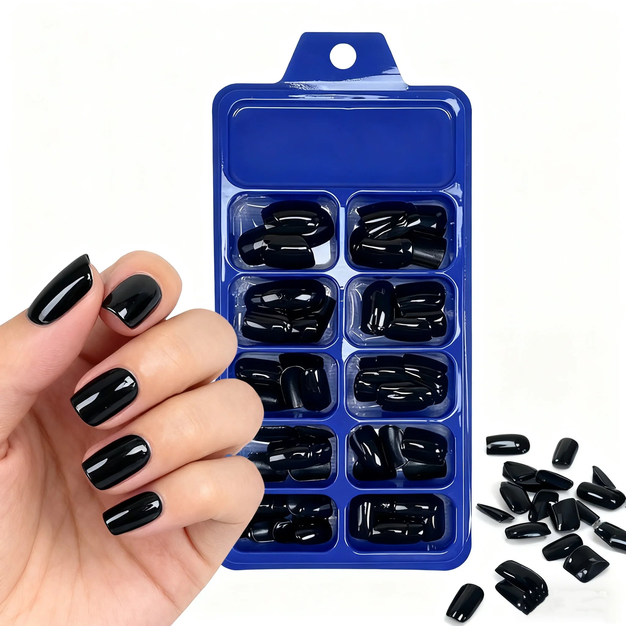 120pcs Solid Color Black Glossy Fake Nails Short Square Pressed Gel Nails Full Cover False Nails Acrylic DIY Artificial Nail Kit