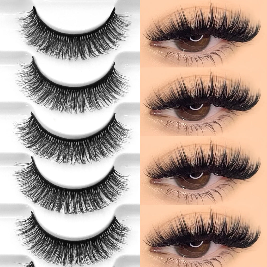 VELTRINAY False Lashes Cat Eye Eyelashes Faux Mink Fluffy Lashes Wispy Fake Eyelashes Thick Strips Lashes Makeup