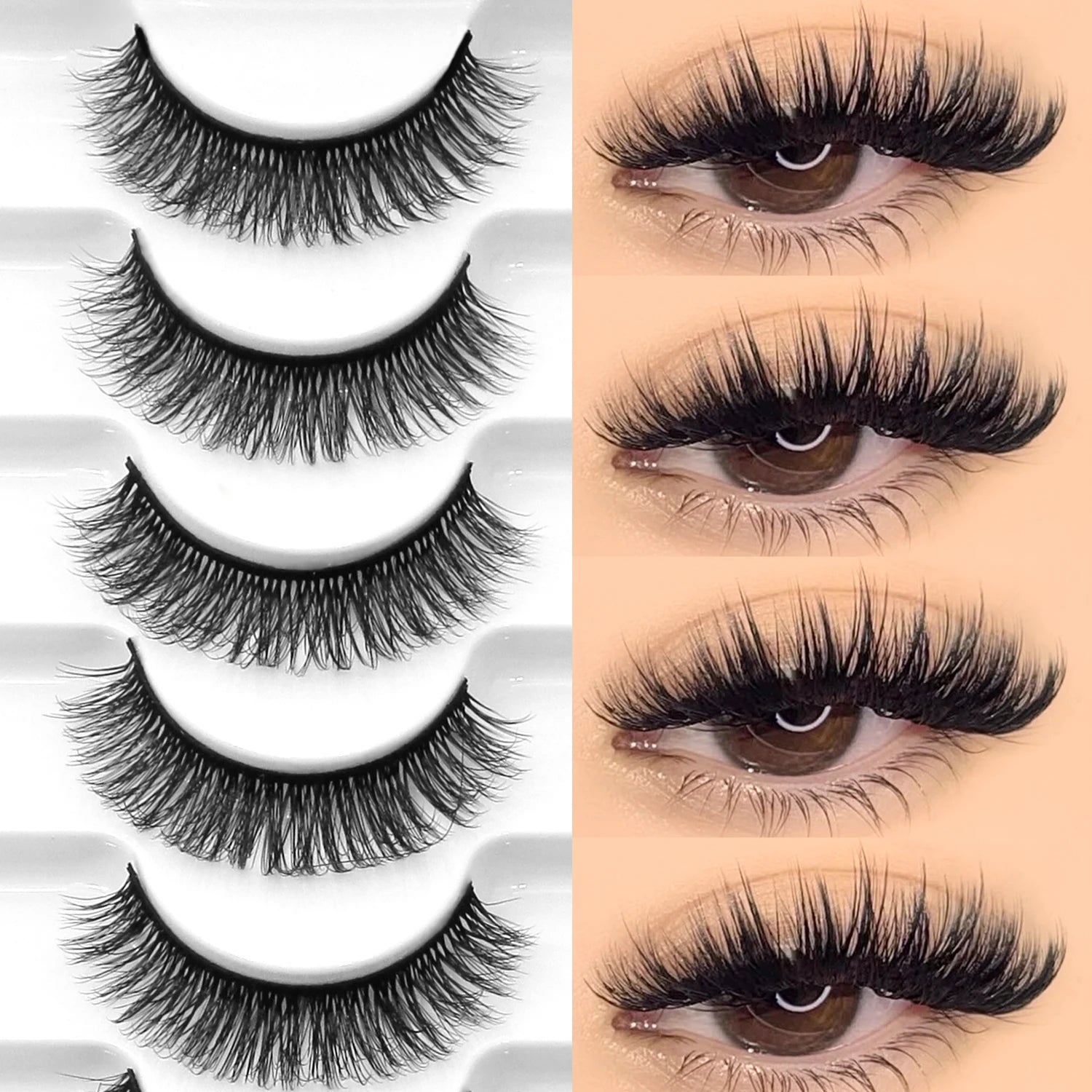 VELTRINAY False Lashes Cat Eye Eyelashes Faux Mink Fluffy Lashes Wispy Fake Eyelashes Thick Strips Lashes Makeup