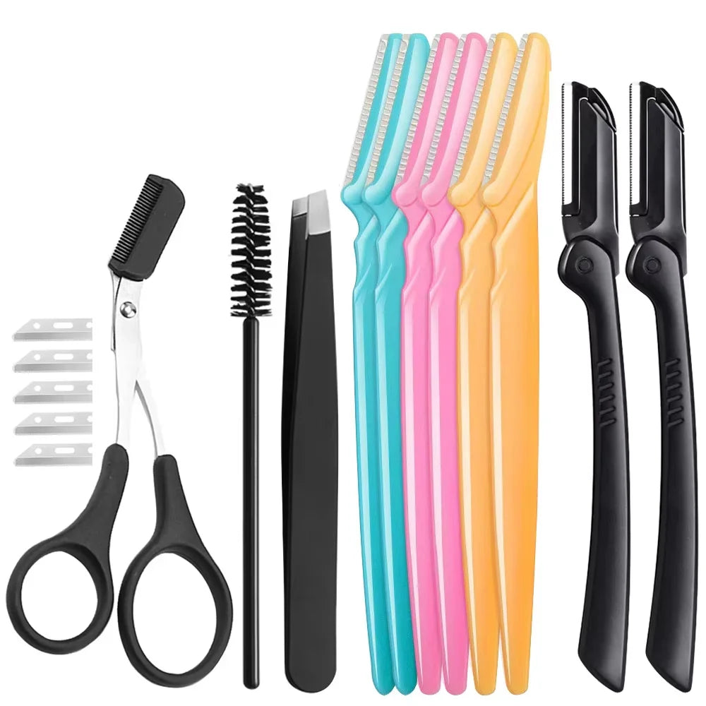 15/18pcs Eyebrow Trimmer Kit Multipurpose Face Razors For Women and Men Easy To Use Facial Hair Removal Scissors Beauty Tool