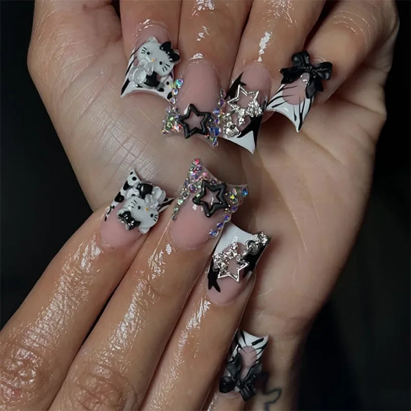 10Pcs Press on Nail False Nail Square Removable Handmade Wearable Nail Art for Women&Girl