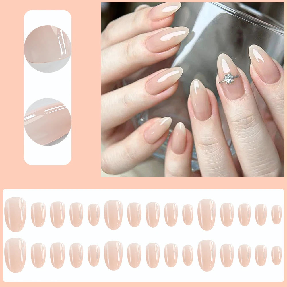 150/120pcs Natural Nude Short Ellipse Press On Nails Glossy White Gradient/French Fake Nails For Women Summer Nails Extension ^&