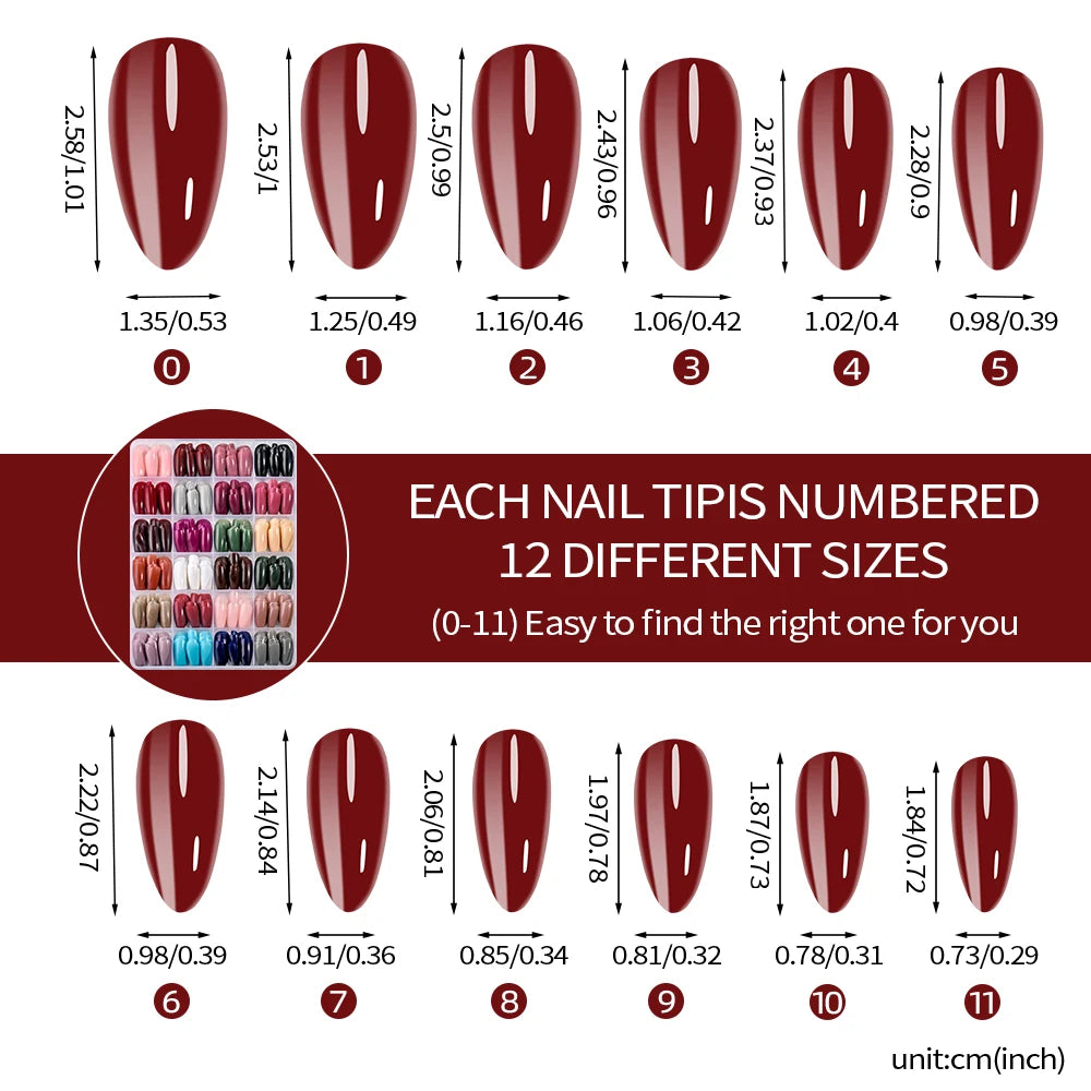 288pcs/box Solid Color Almond False Nails Medium Colorful Simple Press On Nails Mixed Full Cover Almond Fake Nail Tips for Women