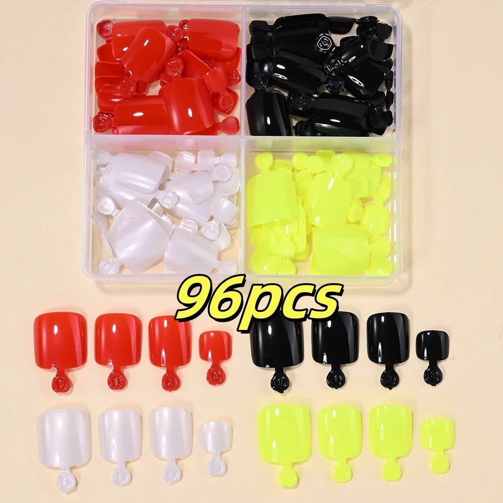 96pcs Short Square Toe Nails Butterfly/Flower French White Tip Fake Toenails Full Cover Fake Nail Set Cute Nail for Girls Gifts*