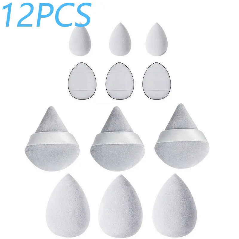 Solid color 12PCS makeup sponge set, loose powder and finger catching Thumb Puff Cotton Mini Powders Puffs Soft Makeups EggsSets