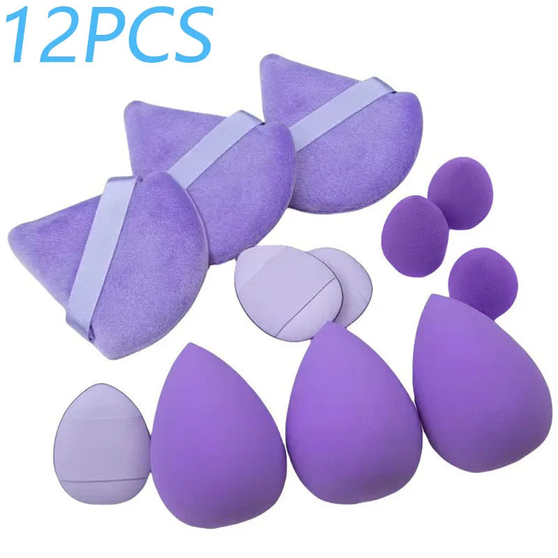 Solid color 12PCS makeup sponge set, loose powder and finger catching Thumb Puff Cotton Mini Powders Puffs Soft Makeups EggsSets