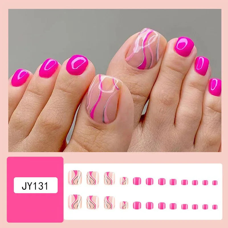 New 24 Pcs French Design Fake Toe False Nails on Legs False Nails Feet  Press on Toe Nails JZJCDJ02
