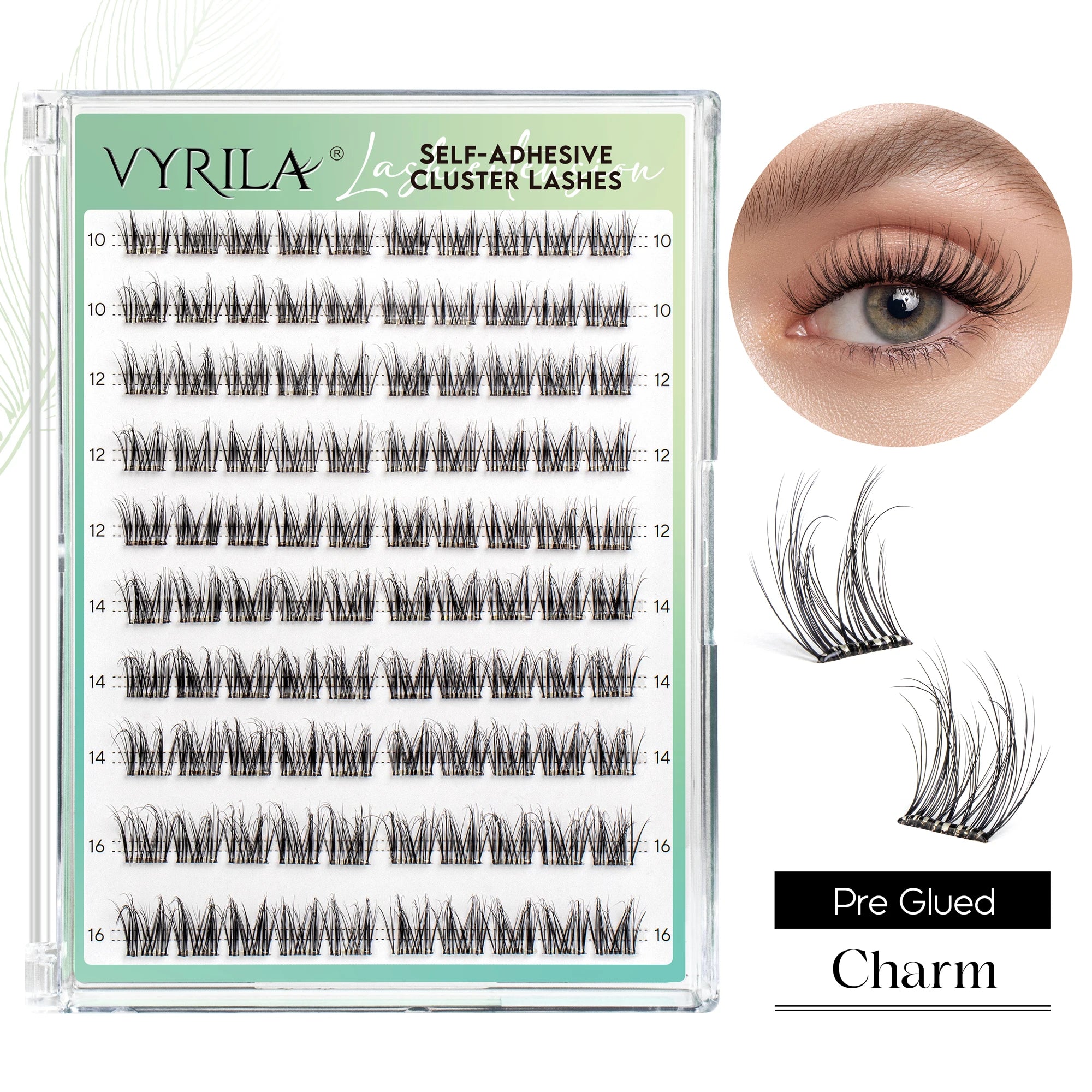 VYRILA Self Adhesive Eyelashes No Glue Needed Lashes 10‑16mm Pre Glued Cluster Lashes D Curl Soft Natural Press on Lashes