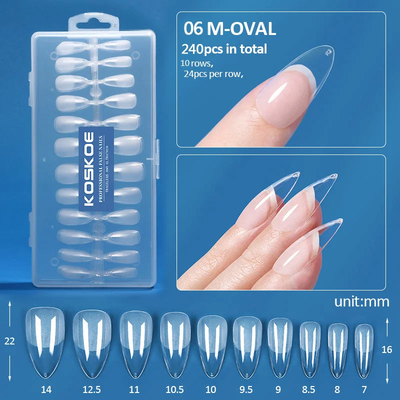 300/240pcs Matte Soft Gel Tips Short Almond Fake Nail Tips Nails Set Press On False Nail Full Cover Short Almond Nail Capsules