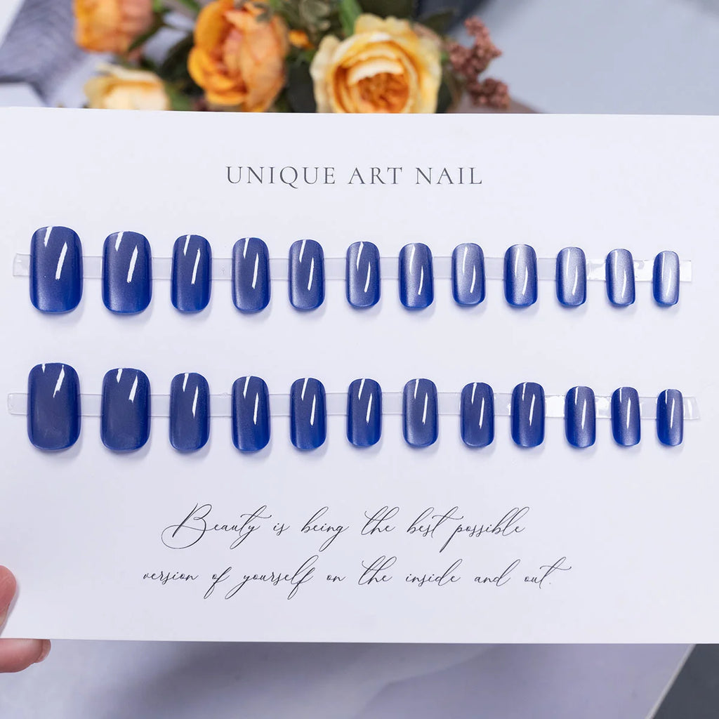 24Pcs/Box Cat Eye Red Press on Nails Short Square Fake Press on Nails with Exquisite Cat Eye Design Full Cover Artificial Nails