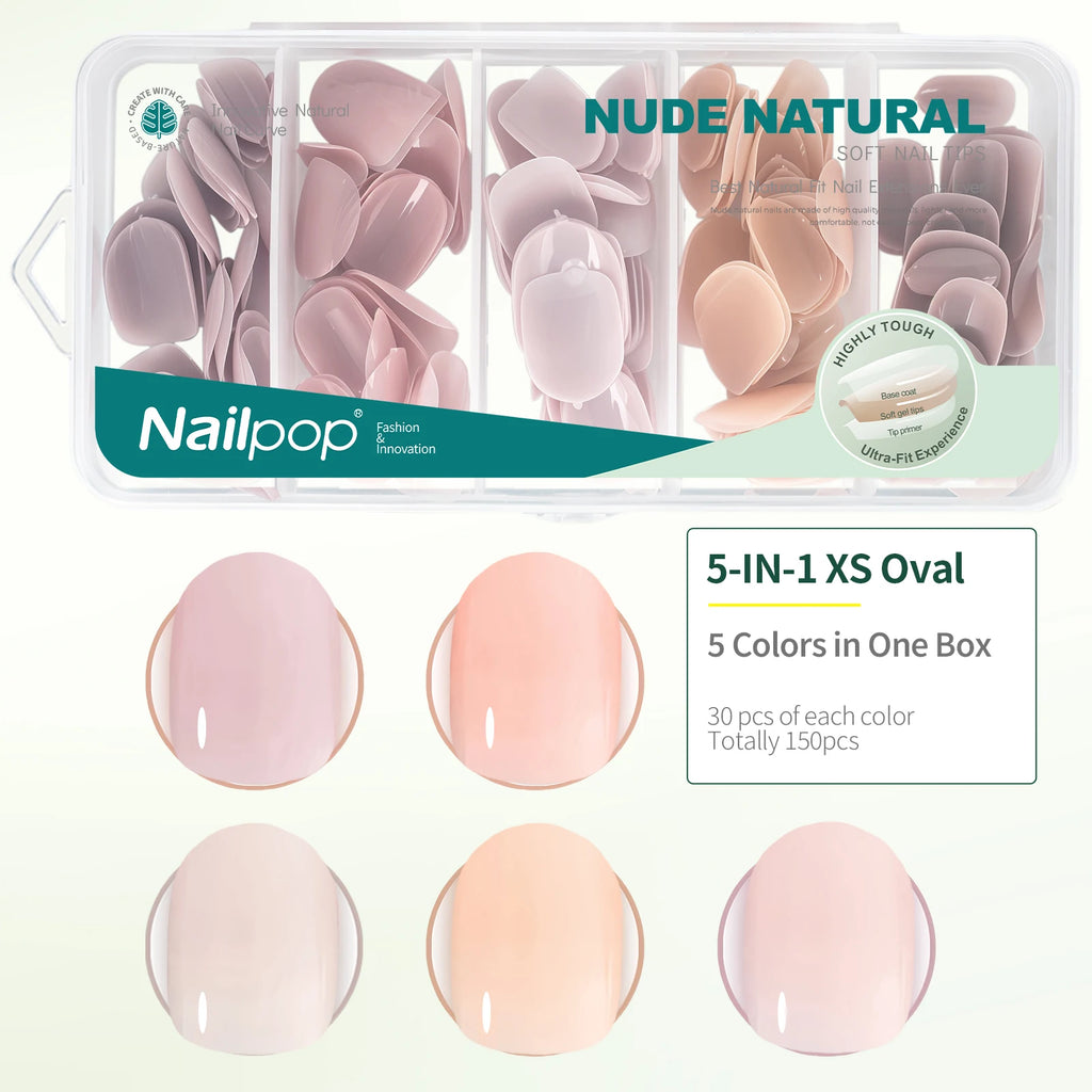 Nailpop 3-IN-1 Nude Natural Soft Nail Tips Set 140PCS Skin Tones Press on Nails Ultra-Fit Gel Nail Extensions Easy Manicure DIY