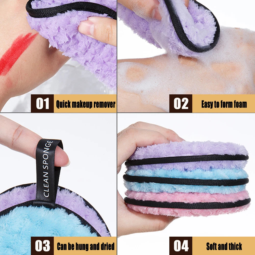 1/4pcs Reusable Makeup Remover Powder Puff Makeup Cleaning Sponge Soft Face Clean Powder Puffs Towel Washable Cosmetic Tool