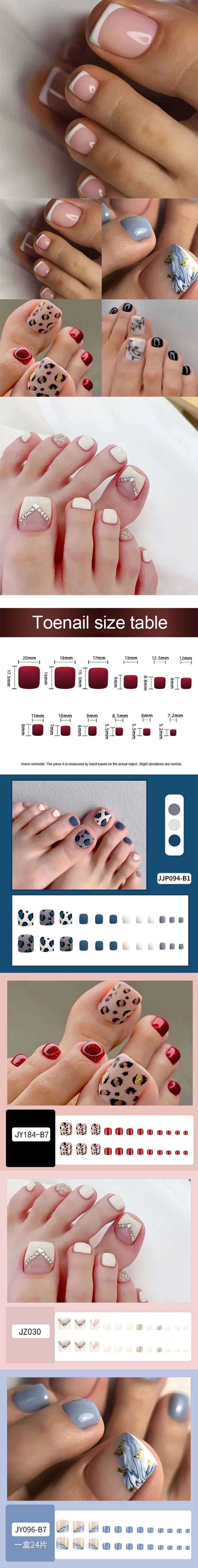 New 24 Pcs French Design Fake Toe False Nails on Legs False Nails Feet  Press on Toe Nails JZJCDJ02