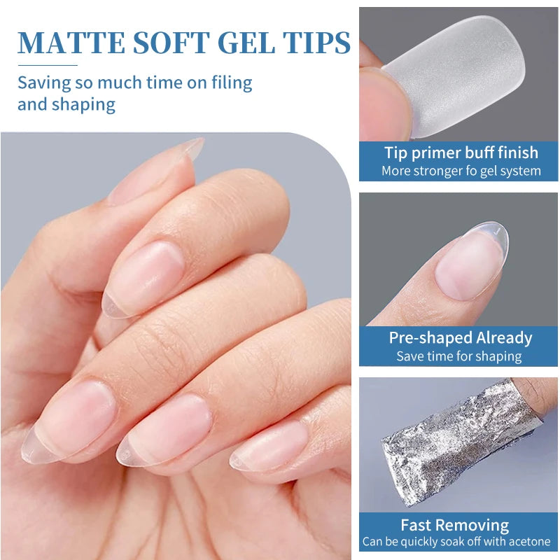 300/240pcs Matte Soft Gel Tips Short Almond Fake Nail Tips Nails Set Press On False Nail Full Cover Short Almond Nail Capsules