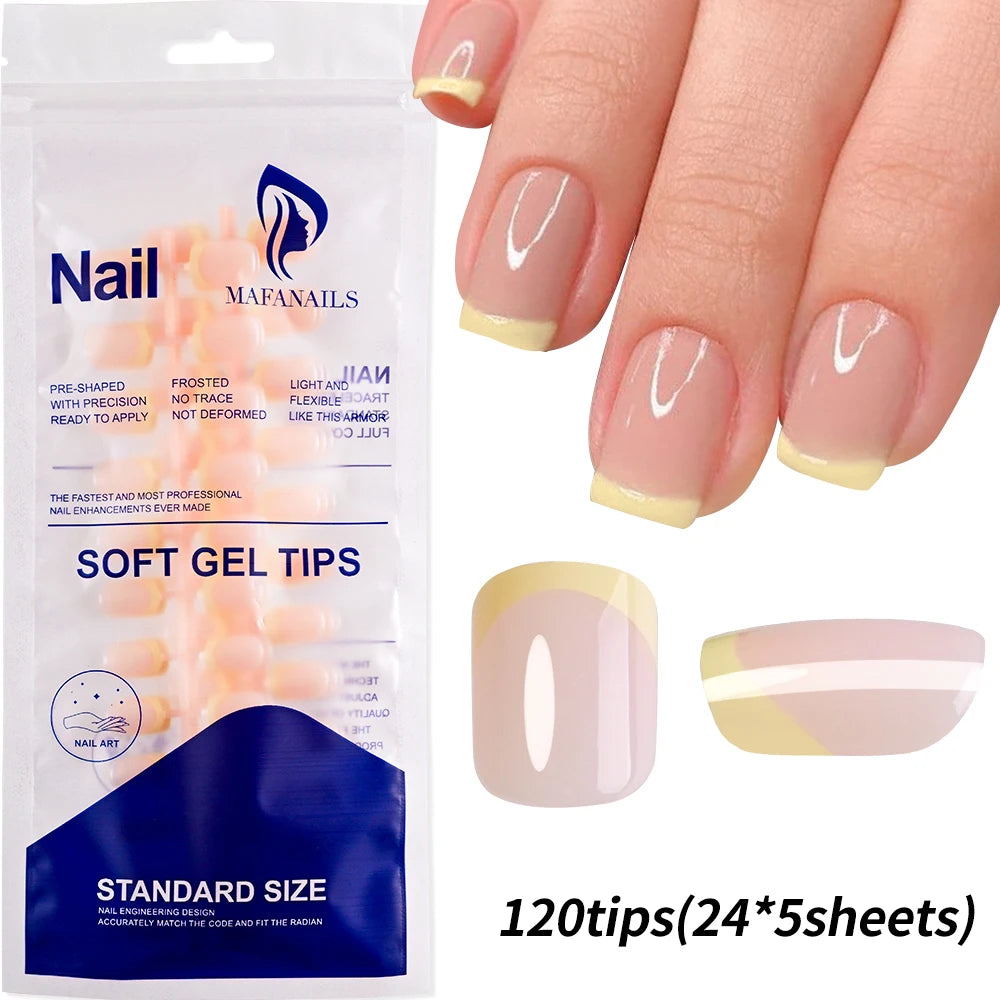 120/240Pcs Short Square Press On Nails Summer Colorful French Tip Fake Nails Extension Wearable Full Cover False Nails for Girls