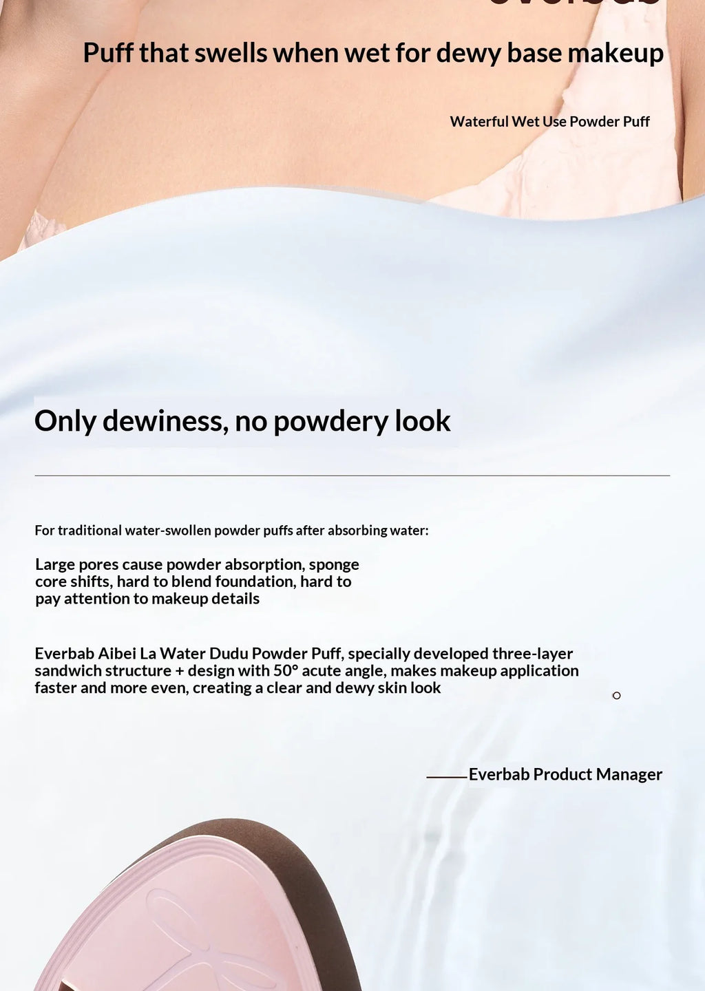 Everbab 2pcs Soft Air Cushion Makeup Puff, Blending Foundation Sponge for Wet Dry Use, Non-Absorbent Face Powder Puff for Makeup