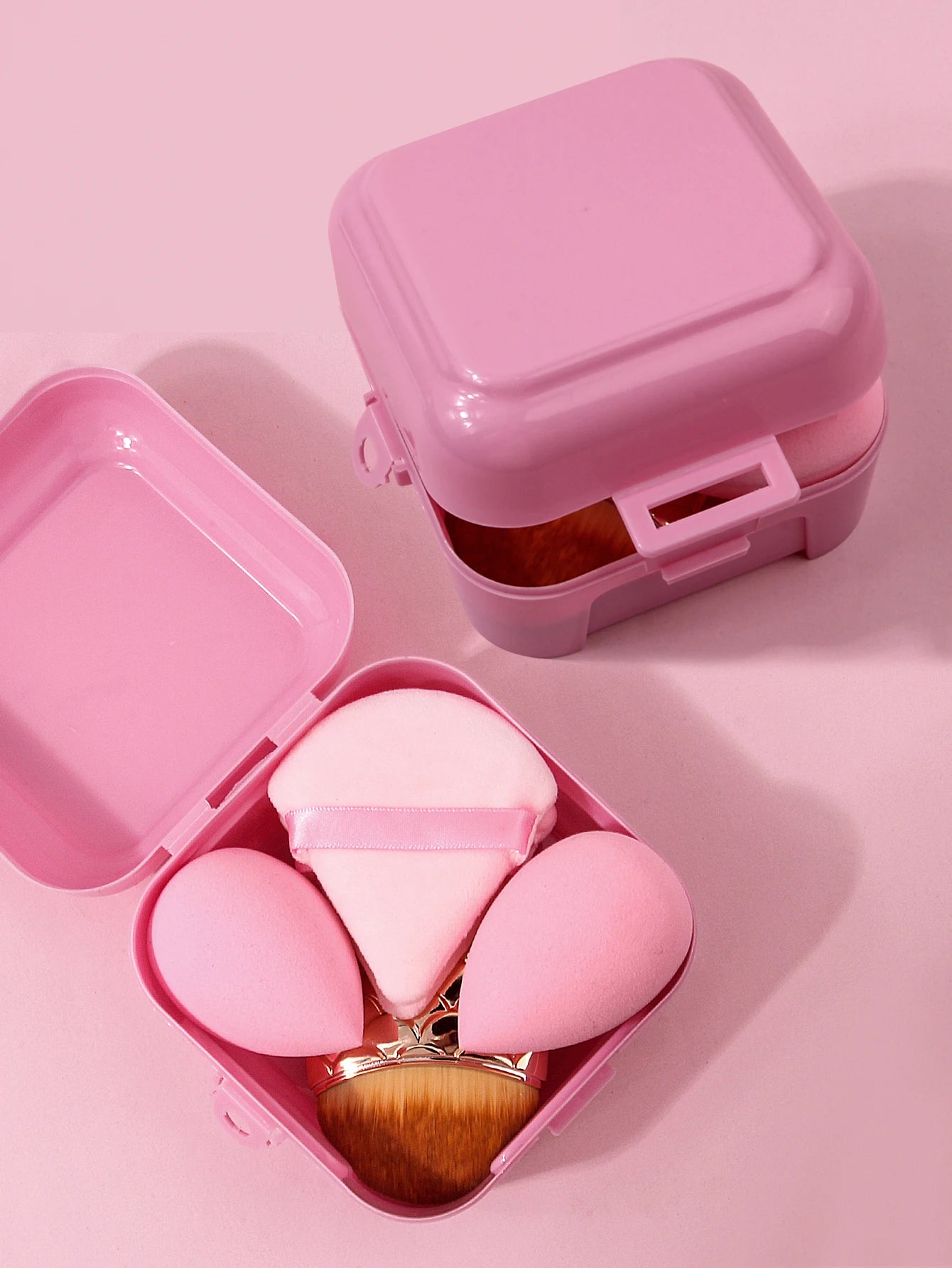 6PCS portable box-set super soft sponge egg/triangular powder puff + fishtail foundation brush portable beauty tool