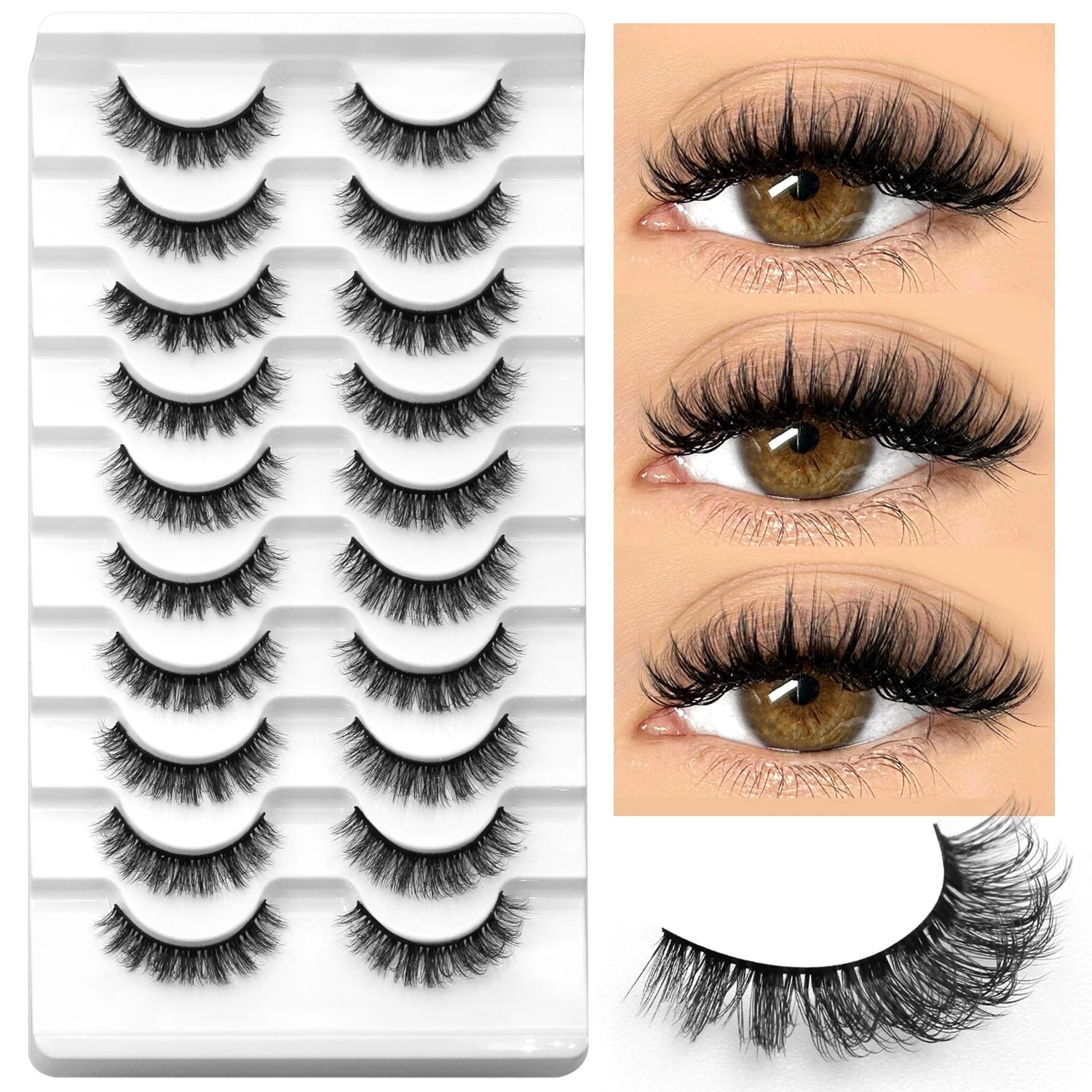 VELTRINAY False Lashes Cat Eye Eyelashes Faux Mink Fluffy Lashes Wispy Fake Eyelashes Thick Strips Lashes Makeup