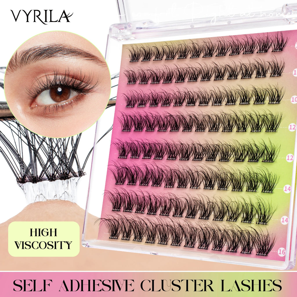 VYRILA Self Adhesive Cluster Lashes Glue-Free DIY Individual Eyelash Extension Natural Soft Lashes No Glue Needed Segmented Lash