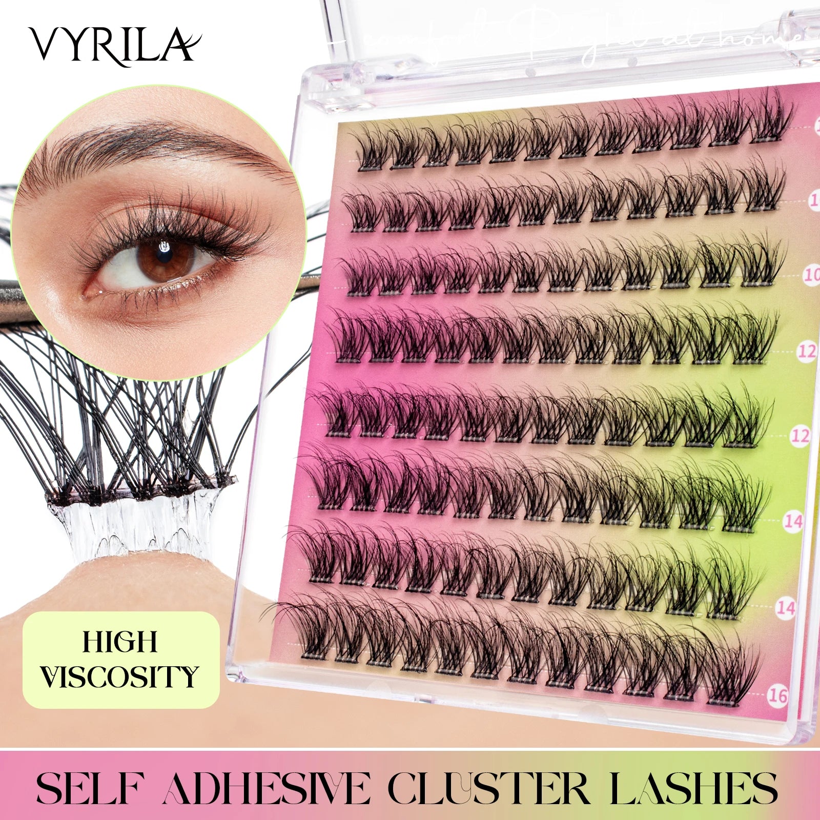 VYRILA Self Adhesive Cluster Lashes Glue-Free DIY Individual Eyelash Extension Natural Soft Lashes No Glue Needed Segmented Lash