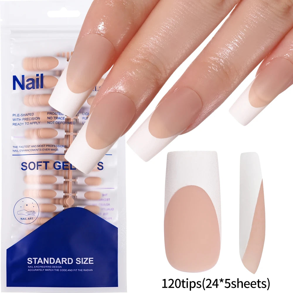 240/120pcs Colored French Fake Nails Glossy Short Square French Design Full Cover False Nails Spring Summer Press On Nail Tips